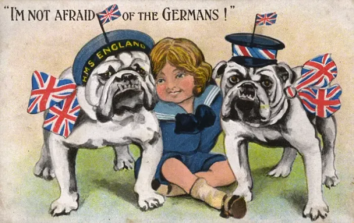 Framed Print : I m not afraid of the Germans - Boy & Patriotic Bulldogs WW1 Framed Print : I m not afraid of the Germans - Boy & Patriotic Bulldogs WW1