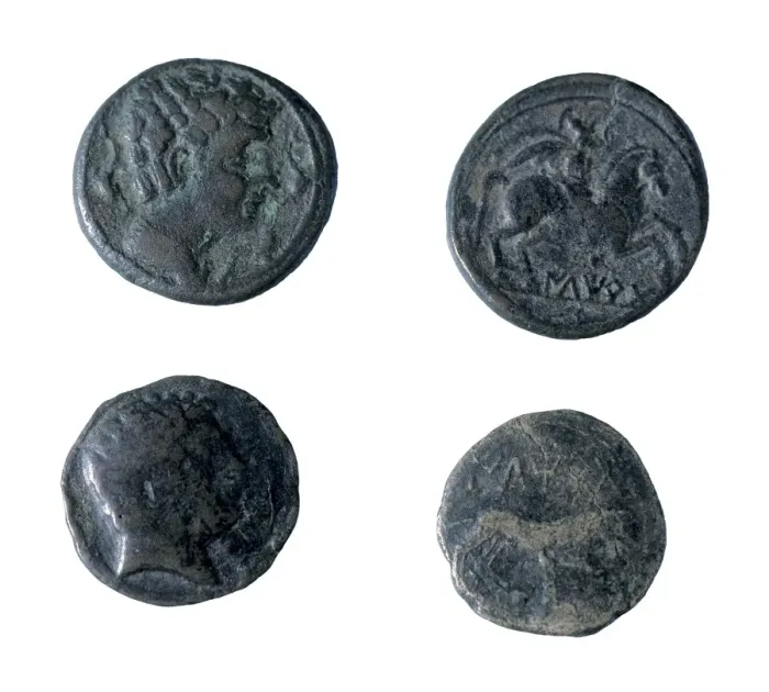 Framed Print : Iberian coins with Iberian characters. Mint of Framed Print : Iberian coins with Iberian characters. Mint of