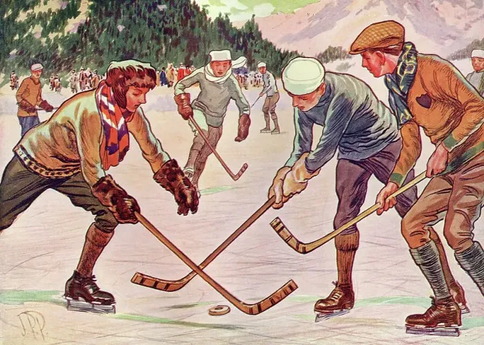 Framed Print : Ice Hockey in Canada 1928 drawn by J.P. Paterson Framed Print : Ice Hockey in Canada 1928 drawn by J.P. Paterson