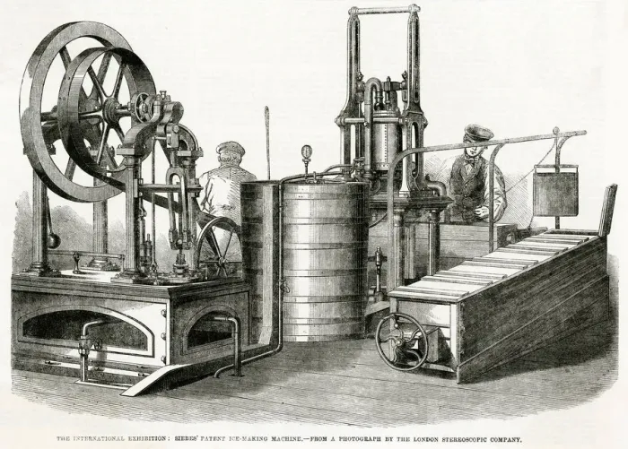 Framed Print : Ice making machine 1862