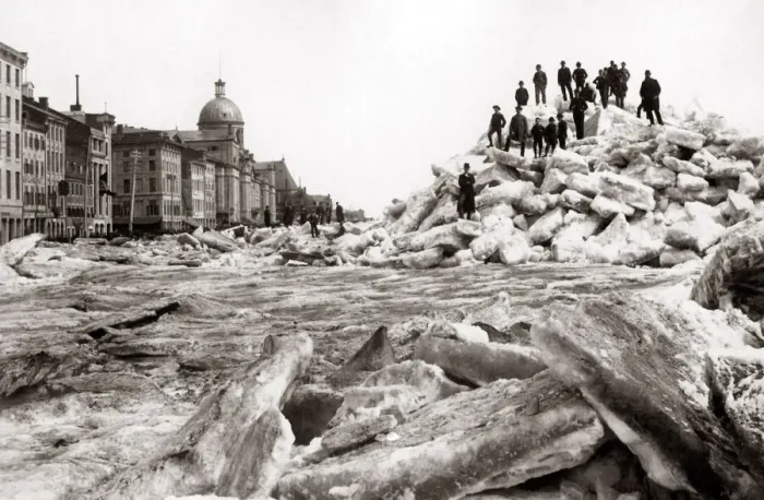 Framed Print : Ice Shove, Montreal Harbour, Canada circa 1890. Date: circa 1890 Framed Print : Ice Shove, Montreal Harbour, Canada circa 1890. Date: circa 1890