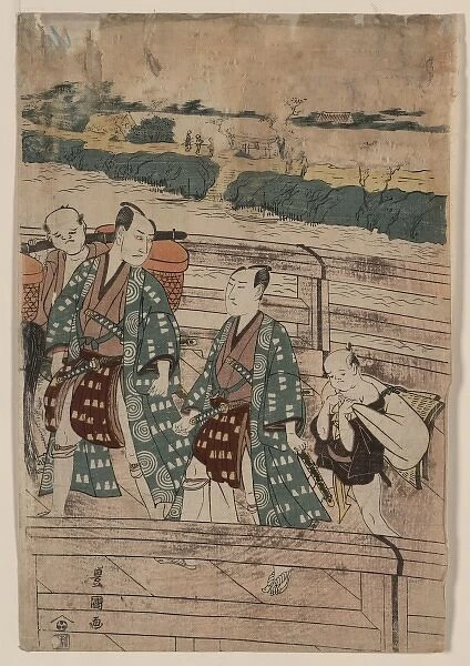 Ichikawa Omezo and Sawamura Gennosuke crossing Azuma Bridge