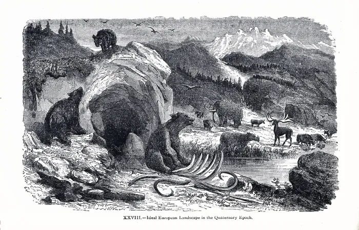 Framed Print : Ideal European landscape in the Quaternary Epoch Framed Print : Ideal European landscape in the Quaternary Epoch