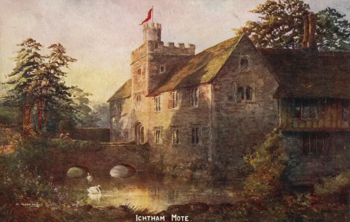 Framed Print : Ightham Mote, Kent - a medieval moated manor house. Date: 1905 Framed Print : Ightham Mote, Kent - a medieval moated manor house. Date: 1905