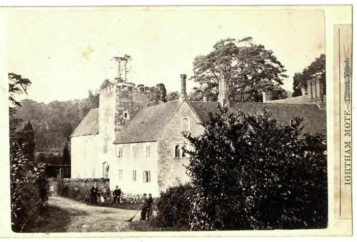 Framed Print : Ightham Mote with workmen, Kent Framed Print : Ightham Mote with workmen, Kent