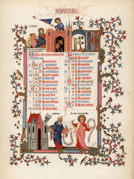 Framed Print : Illuminated calendar for April 1846 Framed Print : Illuminated calendar for April 1846