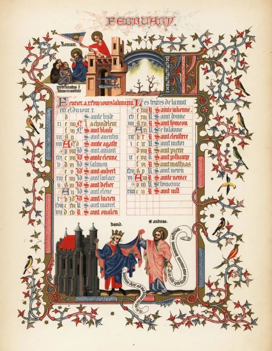 Framed Print : Illuminated calendar for February 1846 Framed Print : Illuminated calendar for February 1846
