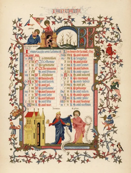 Framed Print : Illuminated calendar for January 1846 Framed Print : Illuminated calendar for January 1846