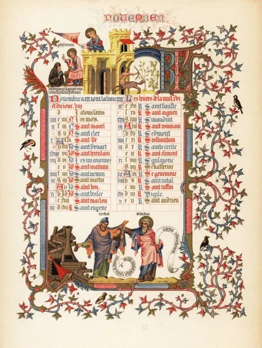 Framed Print : Illuminated calendar for November 1846 Framed Print : Illuminated calendar for November 1846