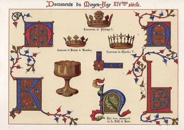 Illuminated letters, crowns of Philippe V