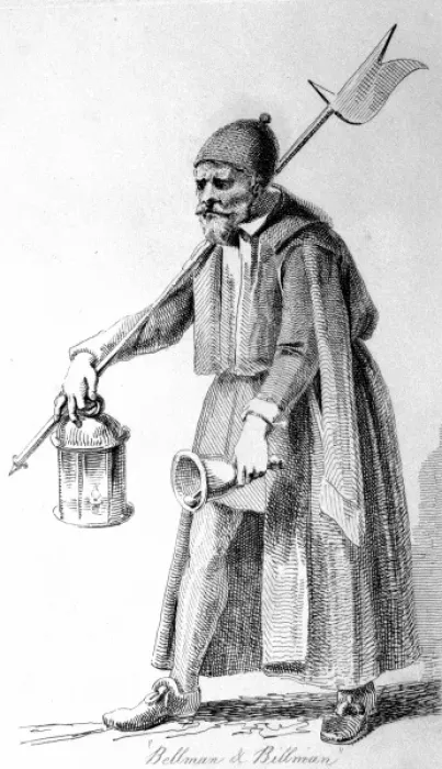 Framed Print : Illustration of an 18th century Bellman and Billman Framed Print : Illustration of an 18th century Bellman and Billman