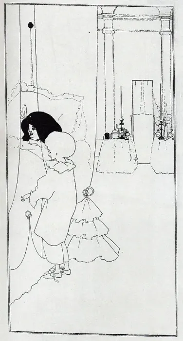 Framed Print : Illustration by Aubrey Beardsley, of a woman's bedroom Framed Print : Illustration by Aubrey Beardsley, of a woman's bedroom