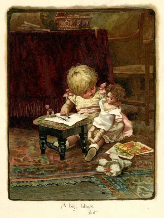 Framed Print : Illustration, A Big Black Blot - girl and doll Framed Print : Illustration, A Big Black Blot - girl and doll