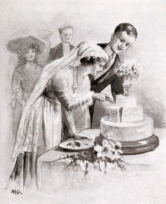Framed Print : Illustration - The bride cuts the cake Framed Print : Illustration - The bride cuts the cake