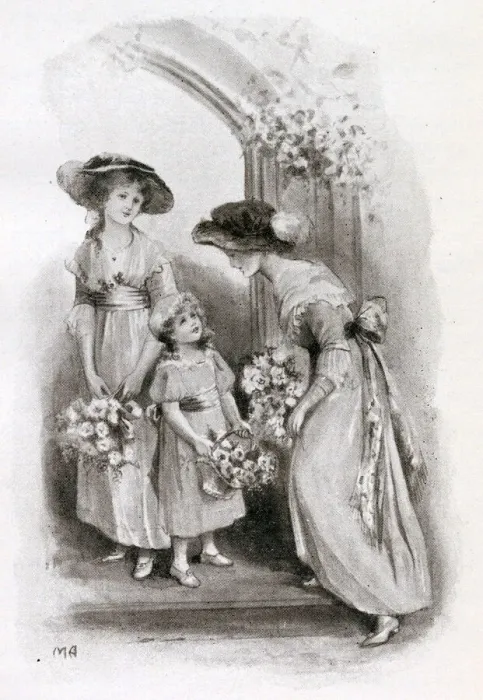 Framed Print : Illustration - The Bridesmaids wait in the church porch Framed Print : Illustration - The Bridesmaids wait in the church porch