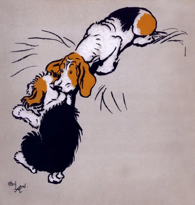Framed Print : Illustration by Cecil Aldin, The Farmyard Puppies Framed Print : Illustration by Cecil Aldin, The Farmyard Puppies
