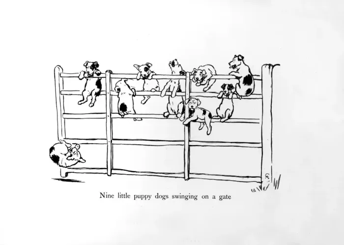 Framed Print : Illustration by Cecil Aldin, Ten Little Puppy Dogs Framed Print : Illustration by Cecil Aldin, Ten Little Puppy Dogs