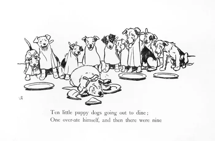 Framed Print : Illustration by Cecil Aldin, Ten Little Puppy Dogs Framed Print : Illustration by Cecil Aldin, Ten Little Puppy Dogs