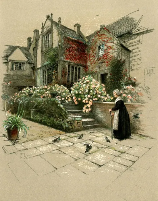 Framed Print : Illustration by Cecil Aldin, Old Manor Houses Framed Print : Illustration by Cecil Aldin, Old Manor Houses