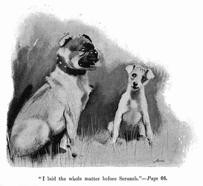 Framed Print : Illustration by Cecil Aldin, Spot and a bulldog have a chat Framed Print : Illustration by Cecil Aldin, Spot and a bulldog have a chat