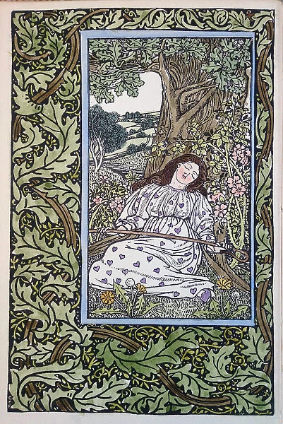 Illustration, girl asleep under a tree. Date: 1895