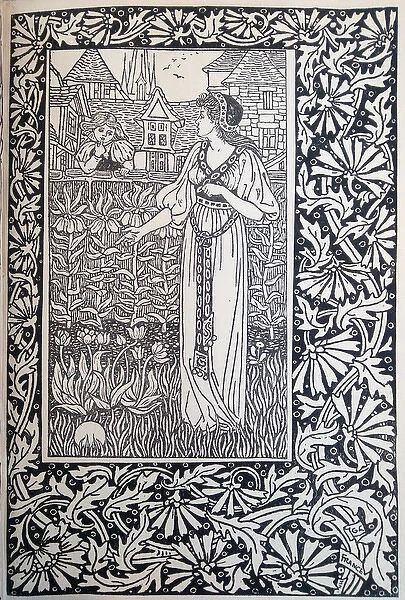 Illustration, lady in a garden
