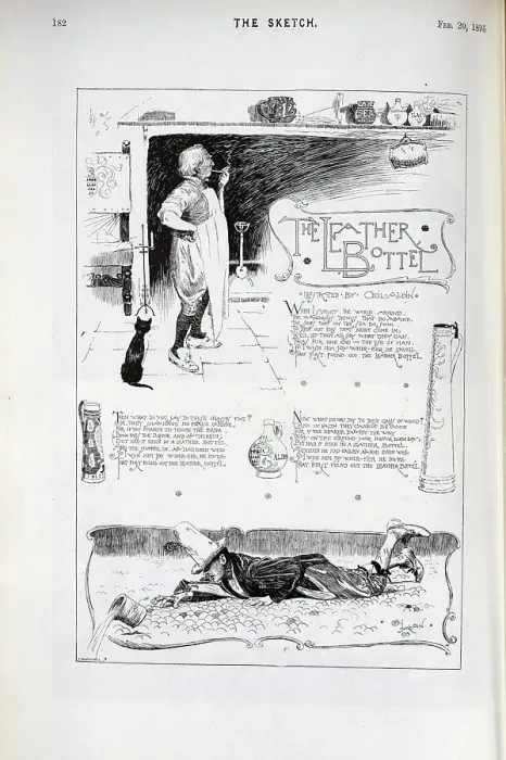 Framed Print : Illustration with lyrics by Cecil Aldin, The Leather Bottel Framed Print : Illustration with lyrics by Cecil Aldin, The Leather Bottel