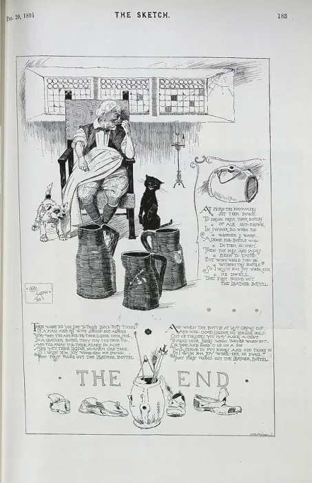 Framed Print : Illustration with lyrics by Cecil Aldin, The Leather Bottel Framed Print : Illustration with lyrics by Cecil Aldin, The Leather Bottel