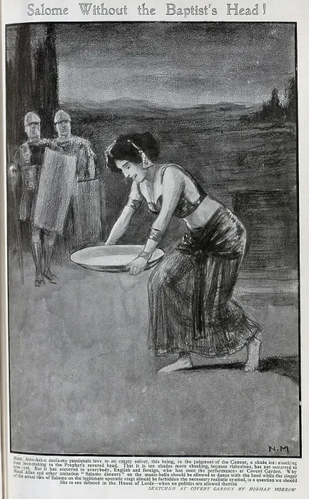 Framed Print : Illustration by Norman Morrow, of Aino Ackte as Salome, with empty platter. Captioned, Salome without the Baptist's Head'. Aino Ackte (1876-1944), Finnish soprano, had recently been cast to play Salome, in the long-forbidden opera Framed Print : Illustration by Norman Morrow, of Aino Ackte as Salome, with empty platter. Captioned, Salome without the Baptist's Head'. Aino Ackte (1876-1944), Finnish soprano, had recently been cast to play Salome, in the long-forbidden opera