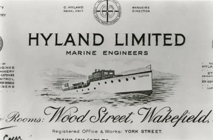 Framed Print : Illustration of pleasure craft, Hyland Ltd (letter head) Framed Print : Illustration of pleasure craft, Hyland Ltd (letter head)
