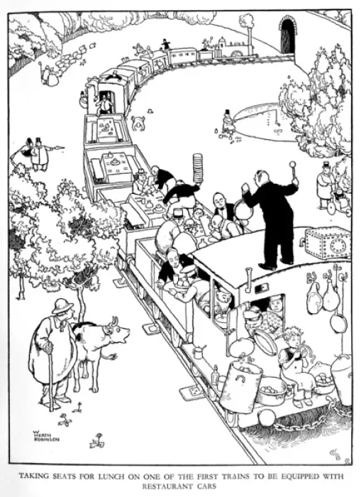 Framed Print : Illustration, Railway Ribaldry by W Heath Robinson Framed Print : Illustration, Railway Ribaldry by W Heath Robinson