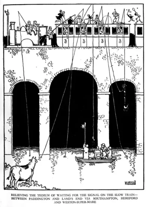Framed Print : Illustration, Railway Ribaldry by W Heath Robinson Framed Print : Illustration, Railway Ribaldry by W Heath Robinson