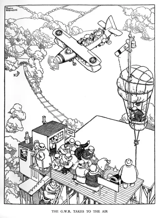 Framed Print : Illustration, Railway Ribaldry by W Heath Robinson Framed Print : Illustration, Railway Ribaldry by W Heath Robinson