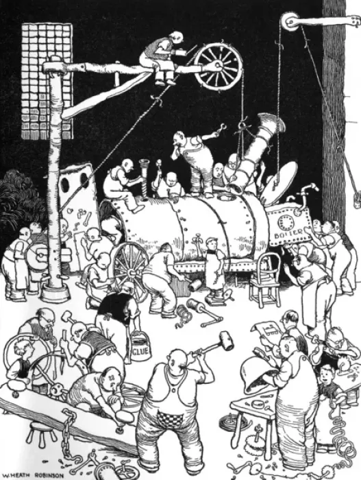Framed Print : Illustration, Railway Ribaldry by W Heath Robinson Framed Print : Illustration, Railway Ribaldry by W Heath Robinson
