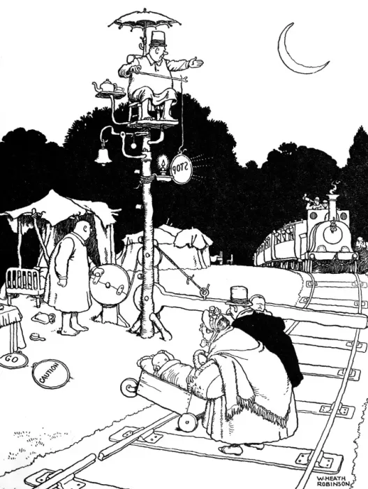 Framed Print : Illustration, Railway Ribaldry by W Heath Robinson Framed Print : Illustration, Railway Ribaldry by W Heath Robinson