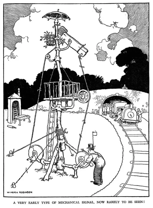Framed Print : Illustration, Railway Ribaldry by W Heath Robinson Framed Print : Illustration, Railway Ribaldry by W Heath Robinson