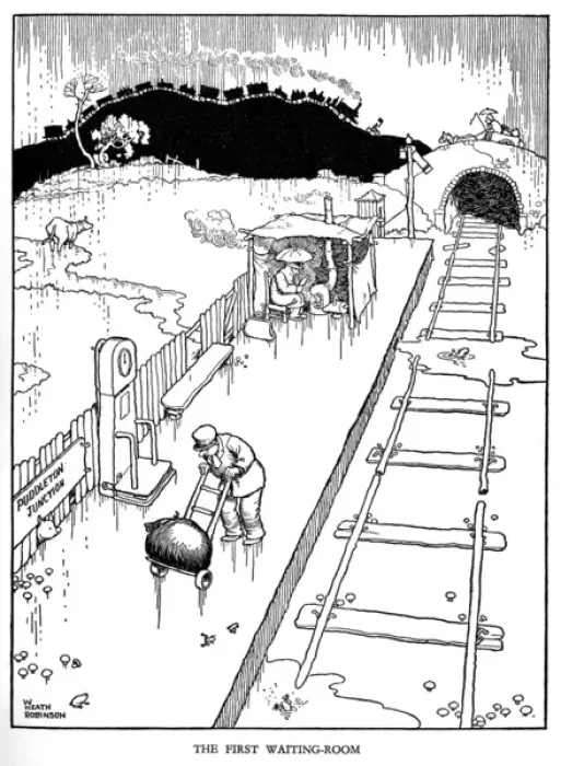 Framed Print : Illustration, Railway Ribaldry by W Heath Robinson Framed Print : Illustration, Railway Ribaldry by W Heath Robinson