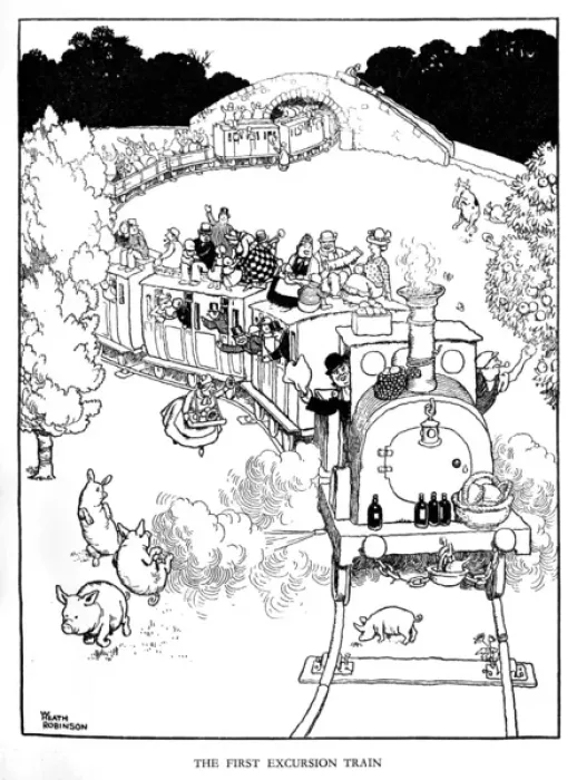 Framed Print : Illustration, Railway Ribaldry by W Heath Robinson Framed Print : Illustration, Railway Ribaldry by W Heath Robinson