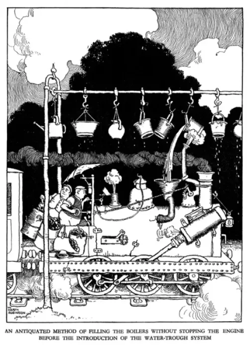 Framed Print : Illustration, Railway Ribaldry by W Heath Robinson Framed Print : Illustration, Railway Ribaldry by W Heath Robinson