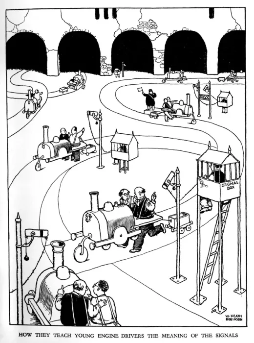 Framed Print : Illustration, Railway Ribaldry by W Heath Robinson Framed Print : Illustration, Railway Ribaldry by W Heath Robinson