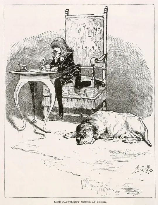Framed Print : Illustration by Reginald Birch to Little Lord Fauntleroy by Frances Hodgson Burnett. Lord Fauntleroy writes an order. Date: 1886