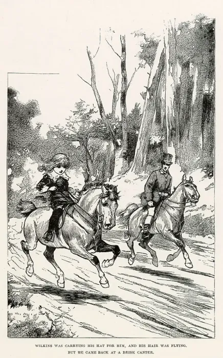 Framed Print : Illustration by Reginald Birch to Little Lord Fauntleroy by Frances Hodgson Burnett. Wilkins was carrying his hat for him, and his hair was flying, but he came back at a brisk canter. Date: 1886 Framed Print : Illustration by Reginald Birch to Little Lord Fauntleroy by Frances Hodgson Burnett. Wilkins was carrying his hat for him, and his hair was flying, but he came back at a brisk canter. Date: 1886