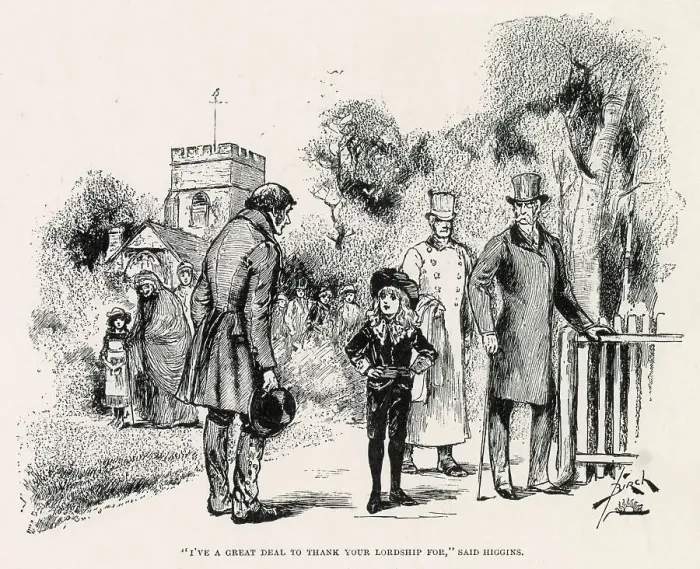 Framed Print : Illustration by Reginald Birch to Little Lord Fauntleroy by Frances Hodgson Burnett. I've a great deal to thank your lordship for, said Higgins. Date: 1886 Framed Print : Illustration by Reginald Birch to Little Lord Fauntleroy by Frances Hodgson Burnett. I've a great deal to thank your lordship for, said Higgins. Date: 1886