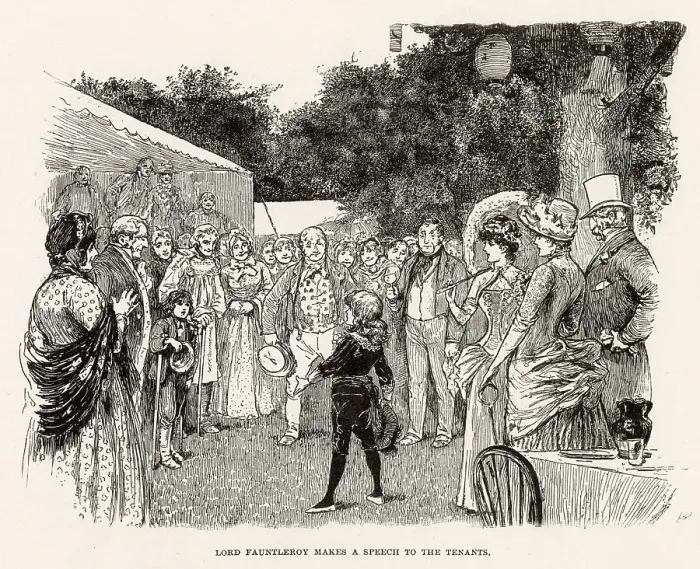 Framed Print : Illustration by Reginald Birch to Little Lord Fauntleroy by Frances Hodgson Burnett. Lord Fauntleroy makes a speech to the tenants. Date: 1886 Framed Print : Illustration by Reginald Birch to Little Lord Fauntleroy by Frances Hodgson Burnett. Lord Fauntleroy makes a speech to the tenants. Date: 1886