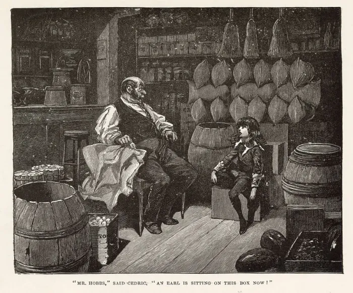 Framed Print : Illustration by Reginald Birch to Little Lord Fauntleroy by Frances Hodgson Burnett. Mr Hobbs, said Cedric, an earl is sitting on this box now! Date: 1886