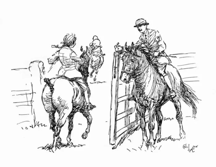Framed Print : Illustration, riders and ponies at a show Framed Print : Illustration, riders and ponies at a show
