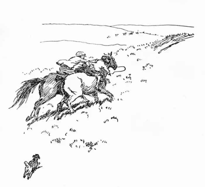 Framed Print : Illustration, stopping a runaway pony Framed Print : Illustration, stopping a runaway pony