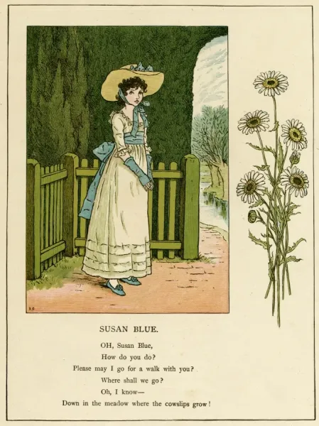 Illustration, Susan Blue, showing a little girl in a white