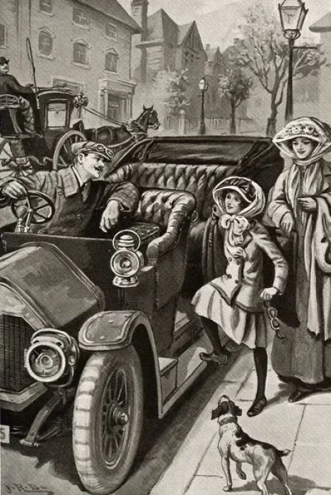 Framed Print : Illustration, Vicky goes for a drive in a new motor car Framed Print : Illustration, Vicky goes for a drive in a new motor car