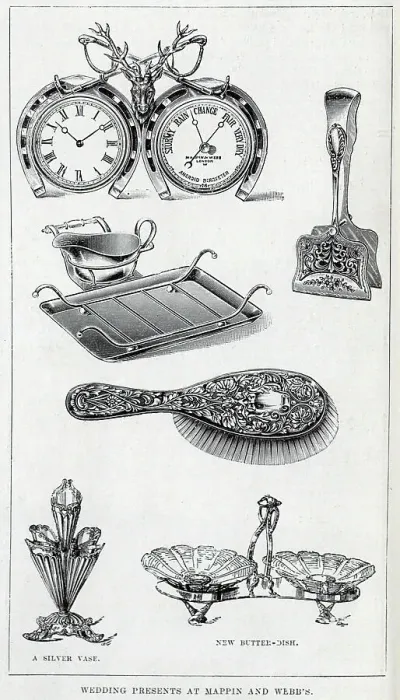 Framed Print : Illustration of Wedding presents, from Mappin and Webb Framed Print : Illustration of Wedding presents, from Mappin and Webb